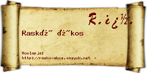 Raskó Ákos névjegykártya