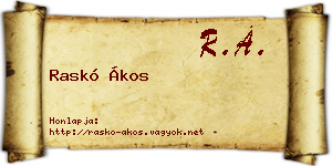 Raskó Ákos névjegykártya